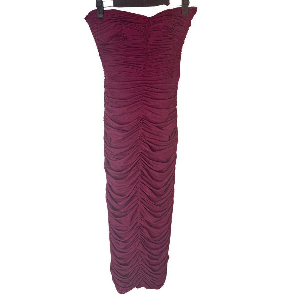 NWT Dress The Population Small Ruched Burgundy Strapless Midi Dress